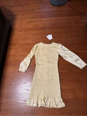 Butter Yellow Silk Mini Dress with Ruffle Hem